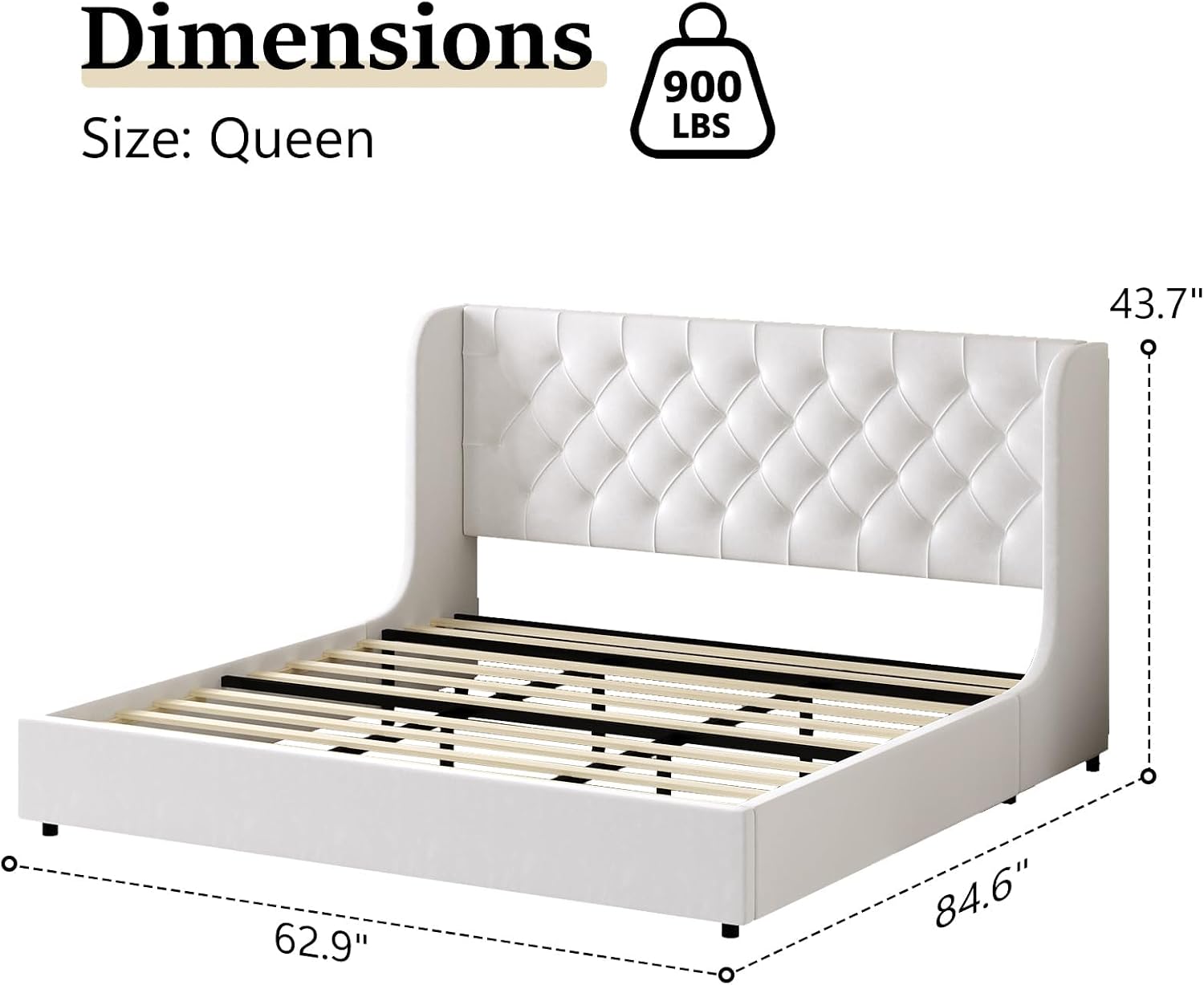 HOMBCK Full Size Bed Frame with Headboard, Upholstered Platform Bed, White | Velvet Tufted Curved Wingback/Wooden Slats Support/No Box Spring Needed/Noise-Free/Easy Assembly