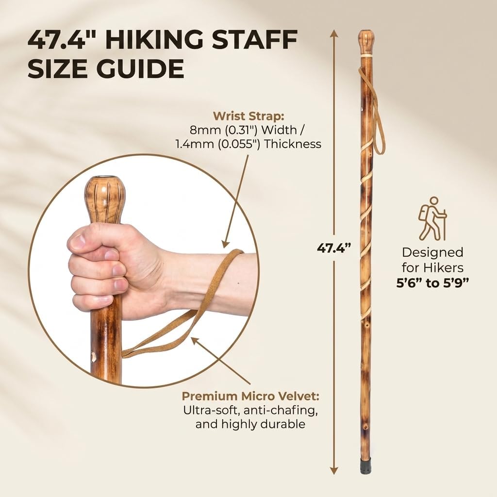 FOREST PILOT Big Ball Head Wooden Walking Stick Nature Color, 48 Inches