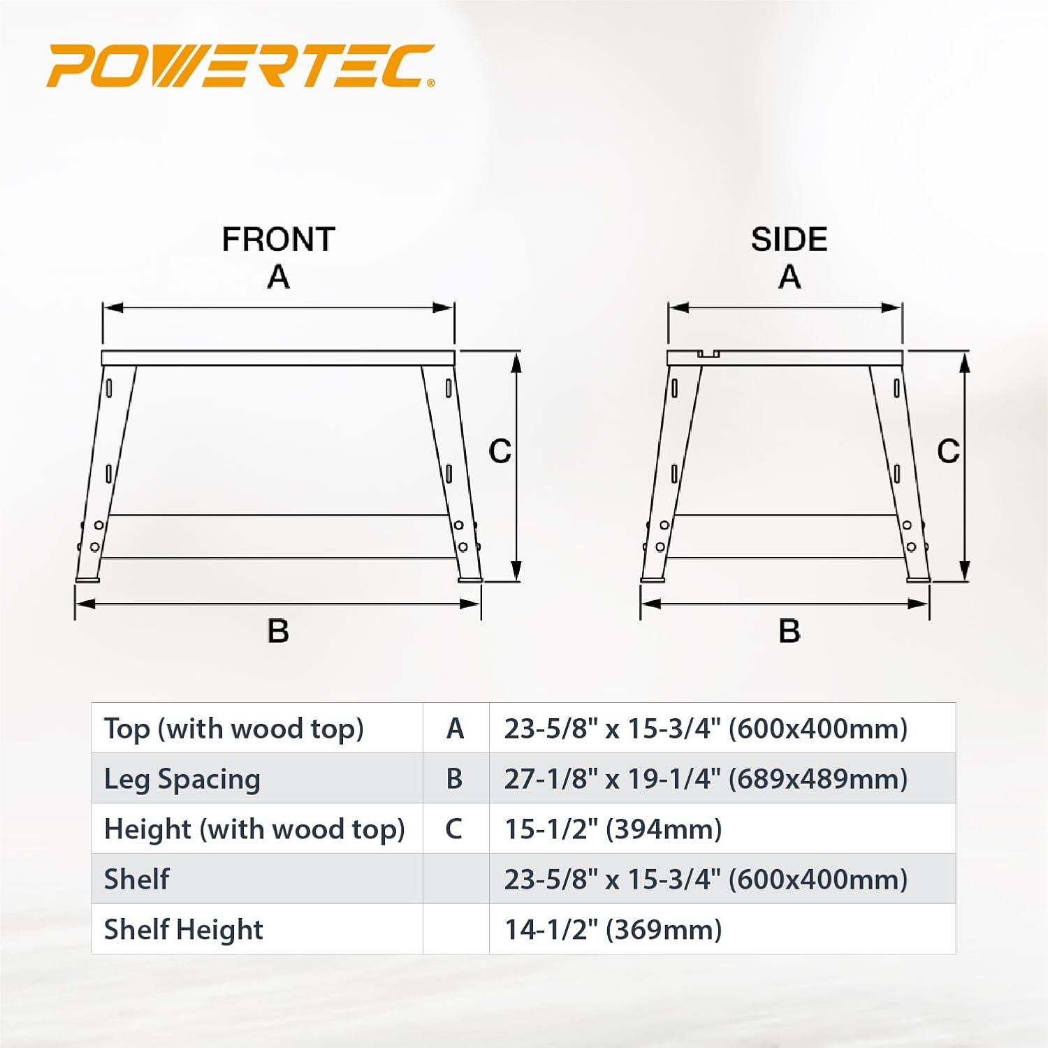 POWERTEC Benchtop Router Table w/Metal Stand and Adjustable Fence Set – 24" x 16" Laminated MDF Top, Aluminum Insert Plate, 2-1/2" Dust Port