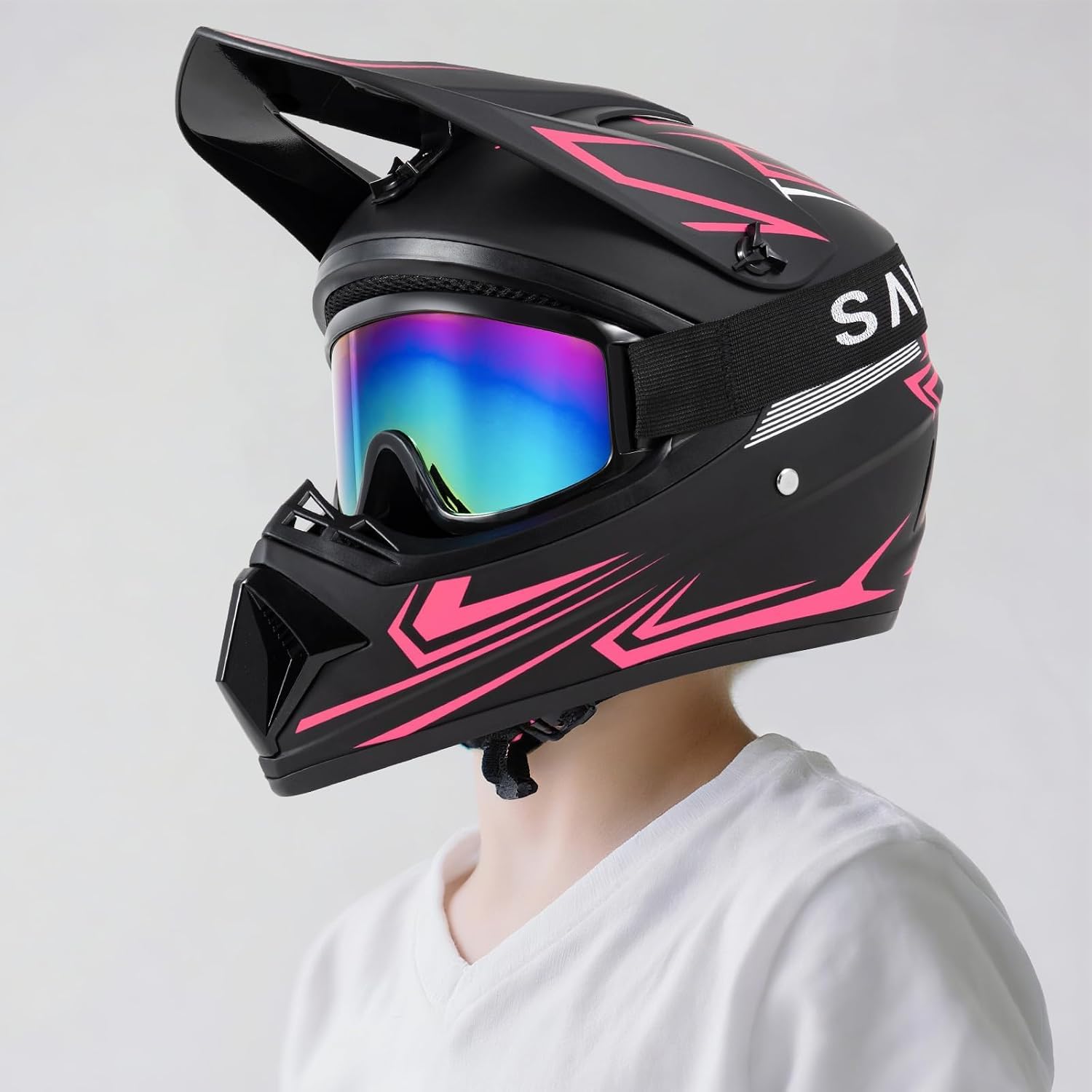 Youth Kids Dirt Bike Motocross Helmet (Goggles Gloves Face Mask) 4PCS Set, DOT Approved Full Face Motorcycle Helmets