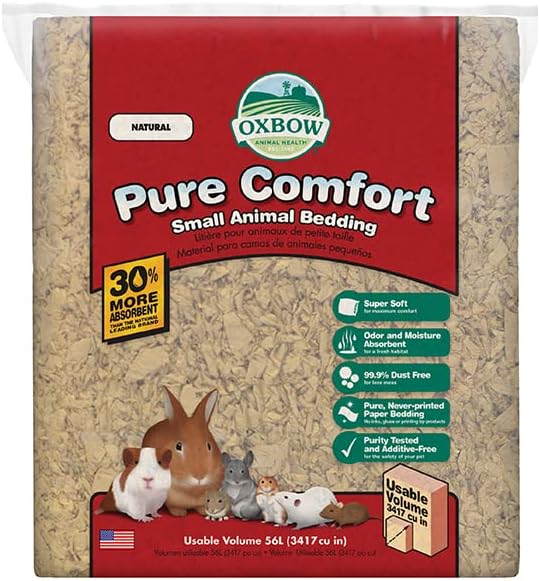 Oxbow Small Animal Bedding, Hamster, Guinea Pig, Rabbit, White, USA, 36 L | Pure Comfort, Hamster Bedding, Guinea Pig Bedding, Low Dust, Virgin Paper, Litter Box, Bunny, Rats, Gerbils, Chinchillas