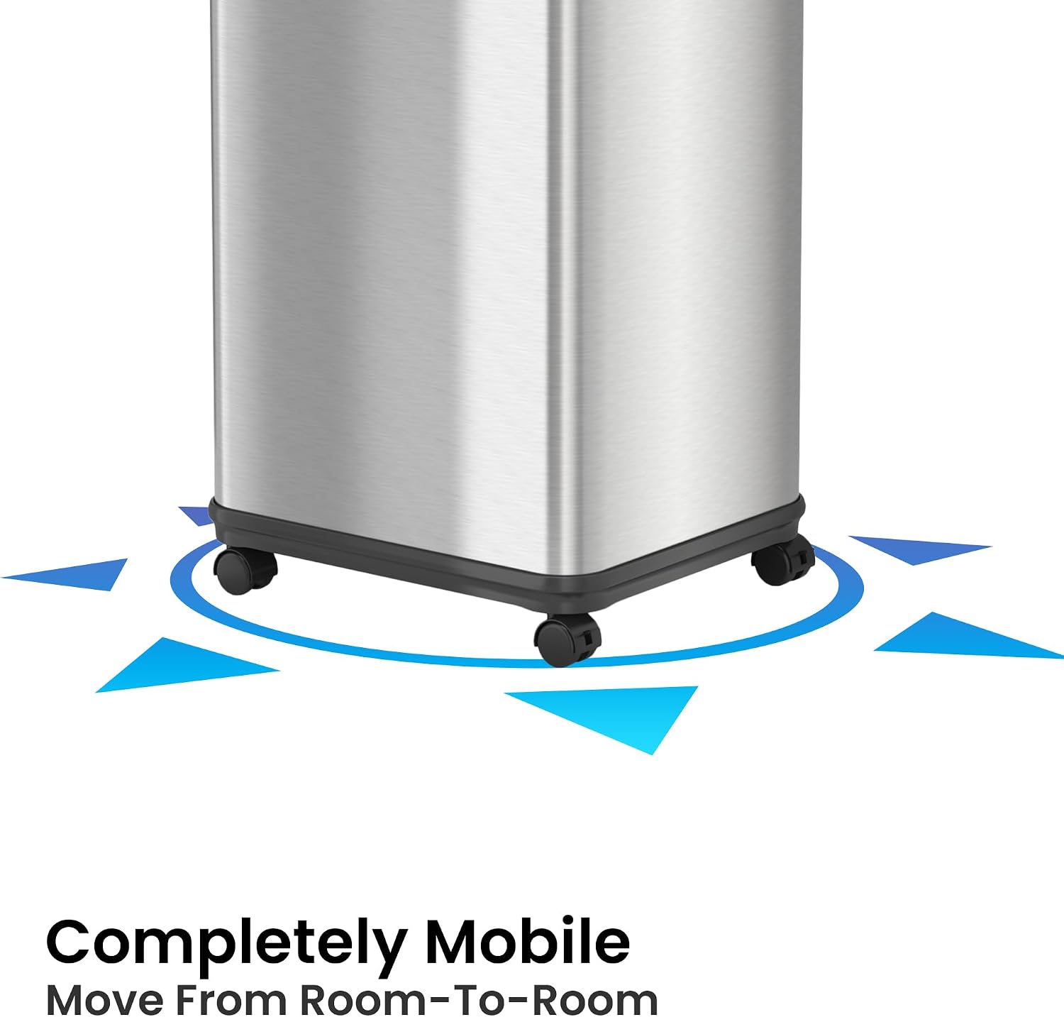 iTouchless Glide 13 Gallon Sensor Garbage Can with Wheels and Odor Control System, Stainless Steel, Automatic Kitchen Bin and Office Trash Bin (Powered by Battery or Optional AC Adapter)