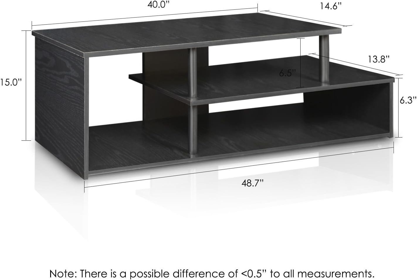 Furinno Econ Low Rise TV Stand, Espresso/Black | Open Shelf, TV Console for TV up to 46 Inch, for Living Room, Bedroom