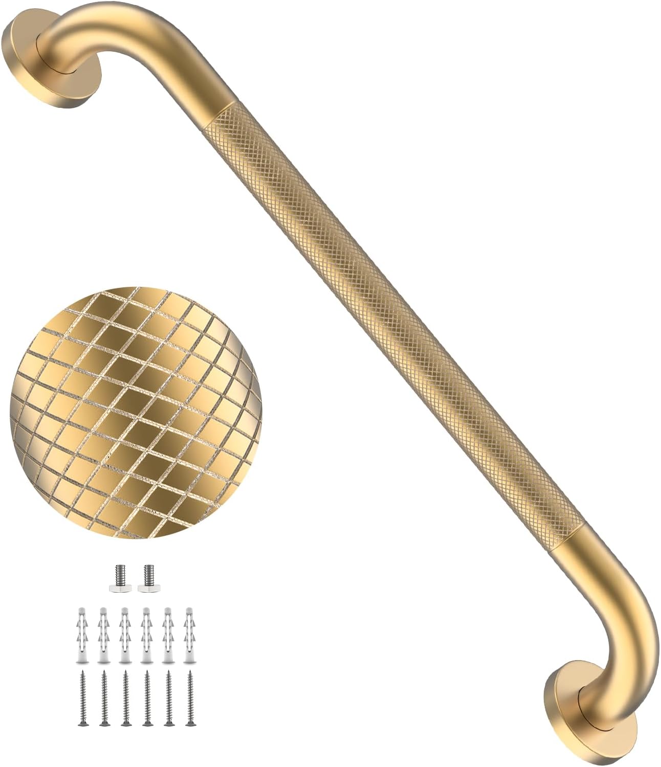 40 Inch Brushed Nickel Shower Grab Bar Anti-Slip Knurled Grip,Safety Handle | YuanDe 1.25" Diameter Stainless Steel Bathroom Grab Bars, Handicap Injury Elderly Senior Assist Support Shower Handle-2Packs