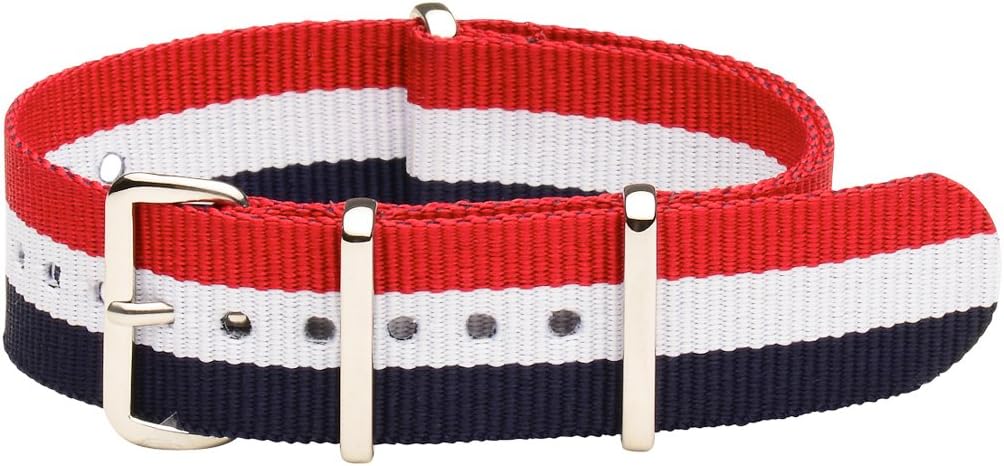Clockwork Synergy® - Classic SS Nylon Ballistic Watch Band Straps - Red/White/Blue - 22mm Interchangeable Replacement Military Watch Strap