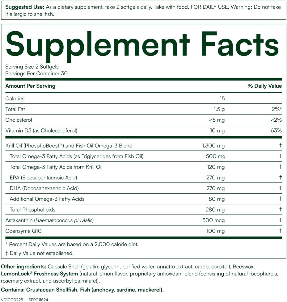 Krill Omega 50 Plus w/ CoQ10 from Purity Products - 1300mg Krill Oil and Fish Oil Blend - 100mg CoQ10-500mg Natural Astaxanthin - Support for Cardio