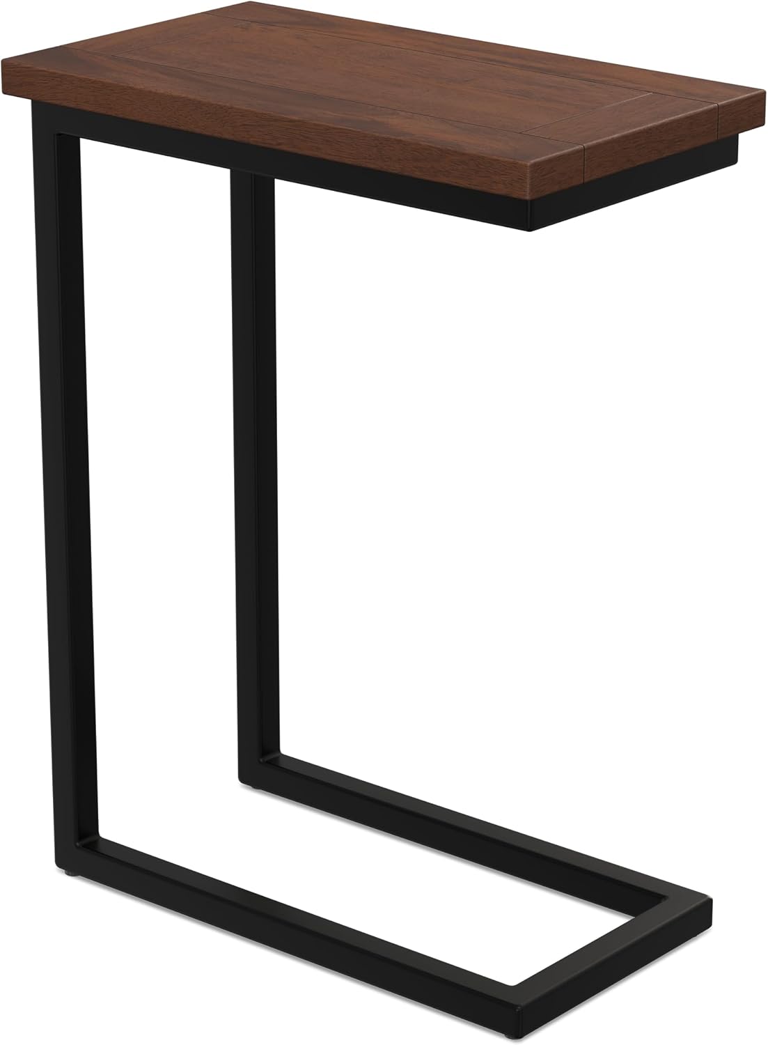 SIMPLIHOME Skyler 18" Wide Solid Wood C-Side End Table in Dark Cognac Brown | Industrial slide-under accent table with open frame, assembled; perfect for living rooms as a side table or sofa table.
