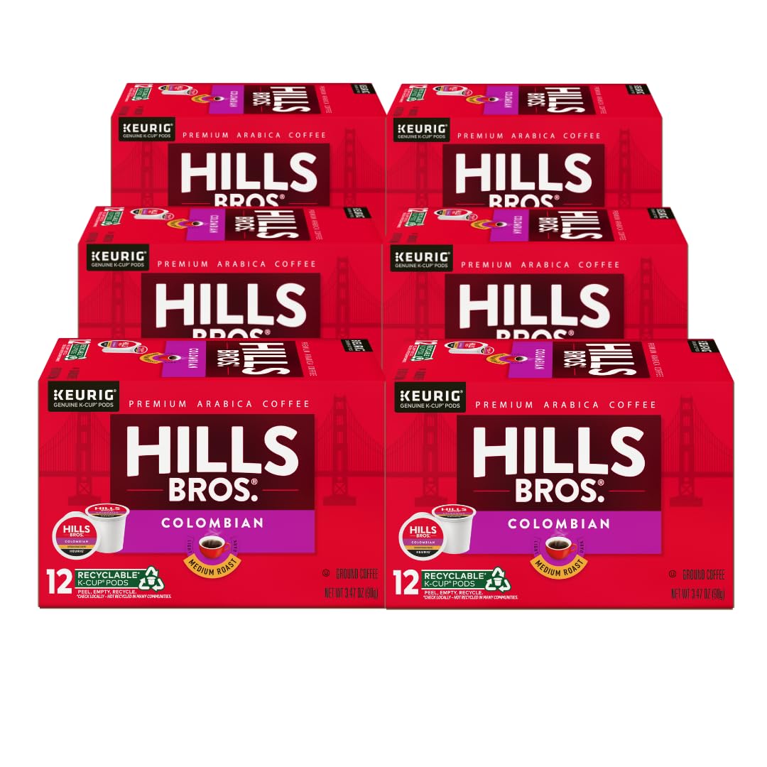 Hills Bros Single Serve Coffee Pods, 100% Colombian Ground Coffee, Medium Roast, 12 Count – Keurig Compatible, Roasted 100% Arabica Beans, Smooth Balanced Flavor
