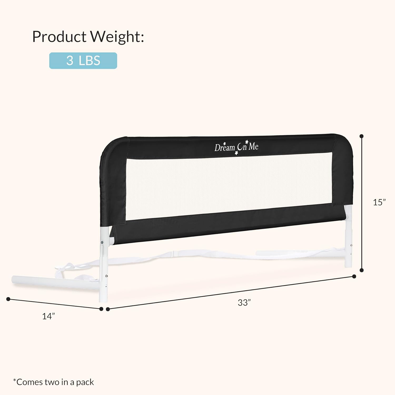 Dream On Me Lightweight Mesh Security Adjustable Bed Rail Double Pack with Breathable Mesh Fabric in White, 2 Count (Pack of 1)