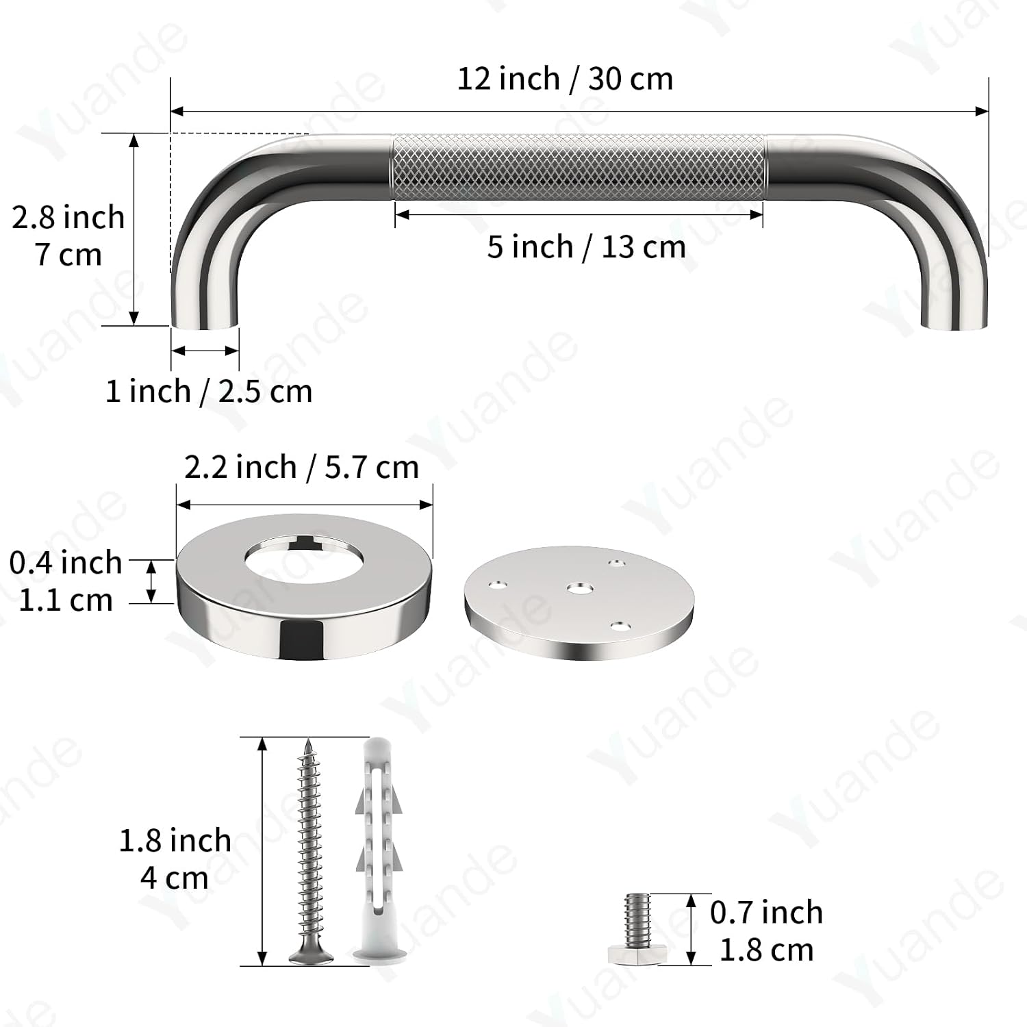 40 Inch Brushed Nickel Shower Grab Bar Anti-Slip Knurled Grip,Safety Handle | YuanDe 1.25" Diameter Stainless Steel Bathroom Grab Bars, Handicap Injury Elderly Senior Assist Support Shower Handle-2Packs
