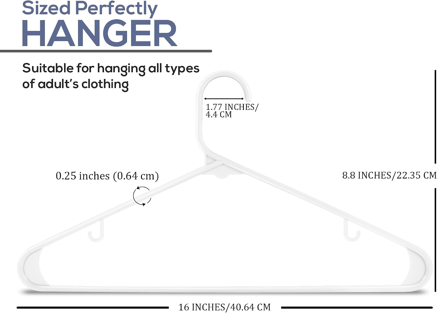 Utopia Home Plastic Hangers 50 Pack – Built-in Strap Hooks Black