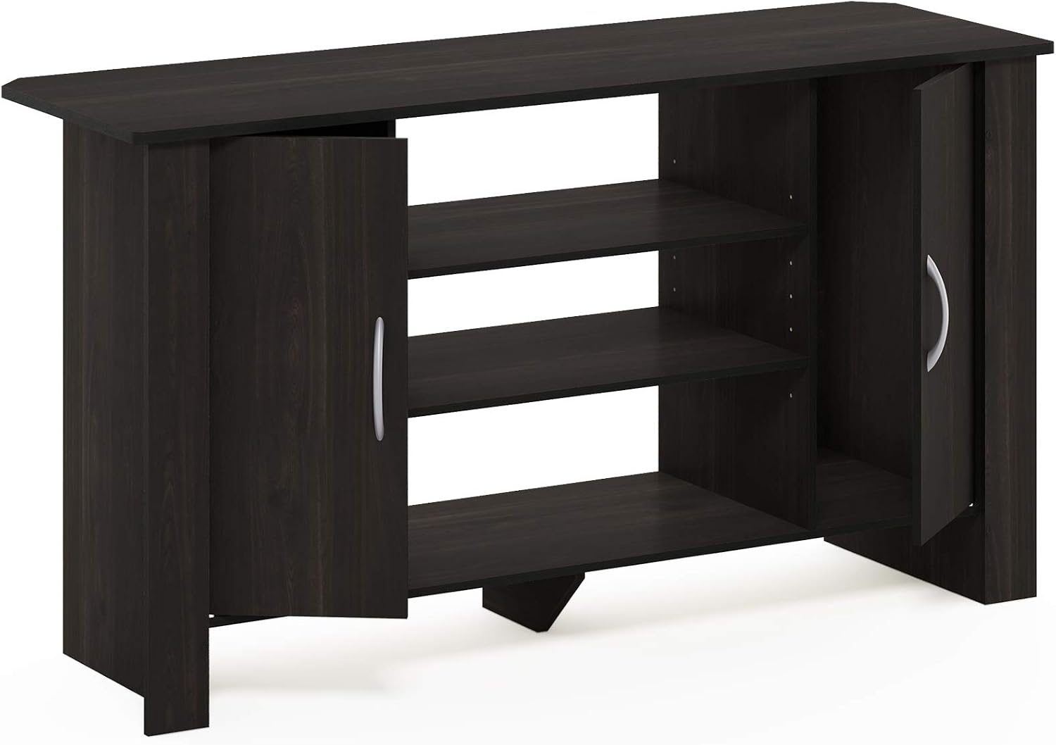 Furinno Econ TV Stand Entertainment Center, Espresso | with Adjustable Shelf, Open Back TV Console with Door Storage for TV up to 50 Inch, for Living Room, Bedroom
