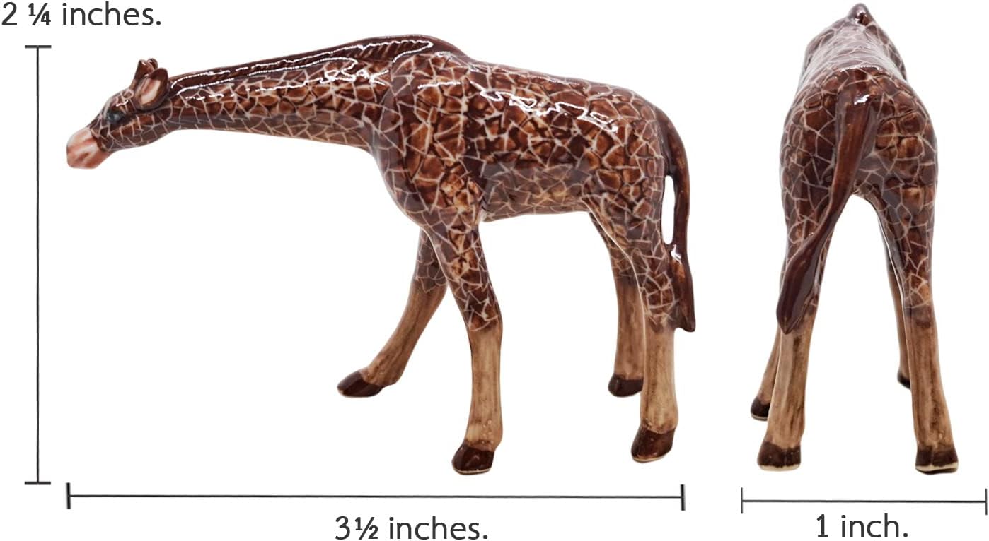 WitnyStore Tiny 2¾" Brown Standing Look Right Giraffe Figurine - Miniature Hand Made Ceramic Giraffes Tropical Savanna Africa Wild Life Cute Animals Porcelain Decorative Collectible Figure Décor Gifts