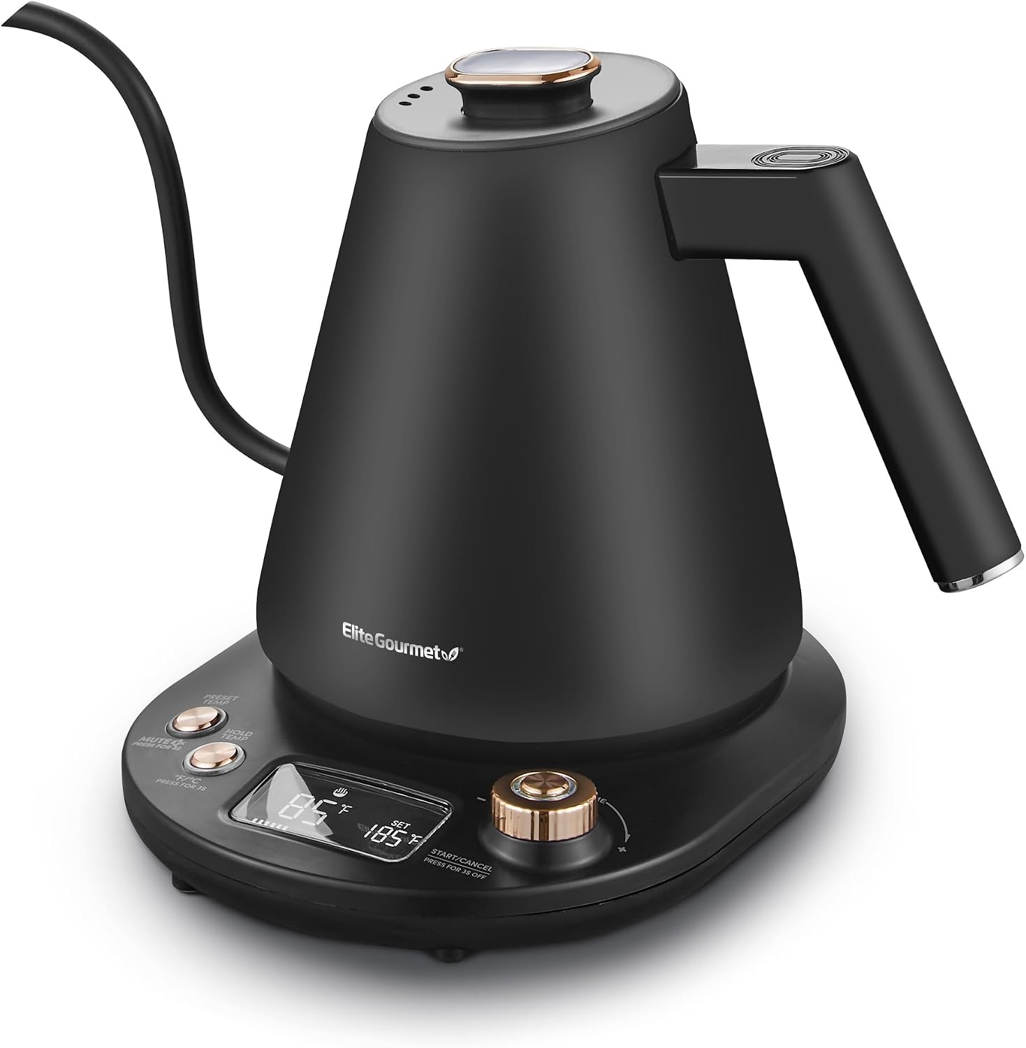 Elite Gourmet EKT1001 1.0L Glass Kettle, 1100W, Cordless Base, Black
