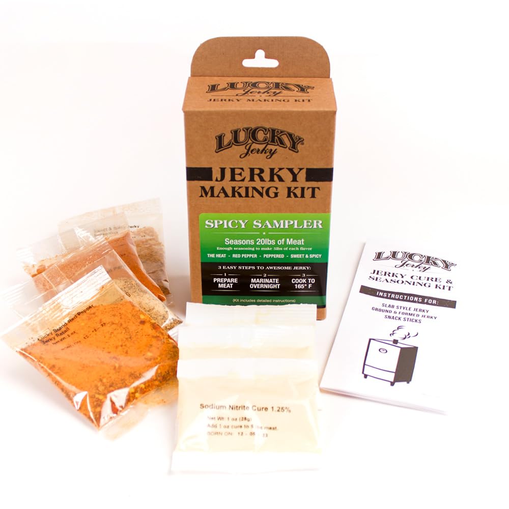 Lucky Jerky Ultimate Savory DIY Beef Jerky Seasoning and Cure Kit, 12 Oz | Make Your Own with Original, BBQ, Teriyaki, and Sweet & Spicy, Seasons 5 lbs per Flavor, 20 lbs Total
