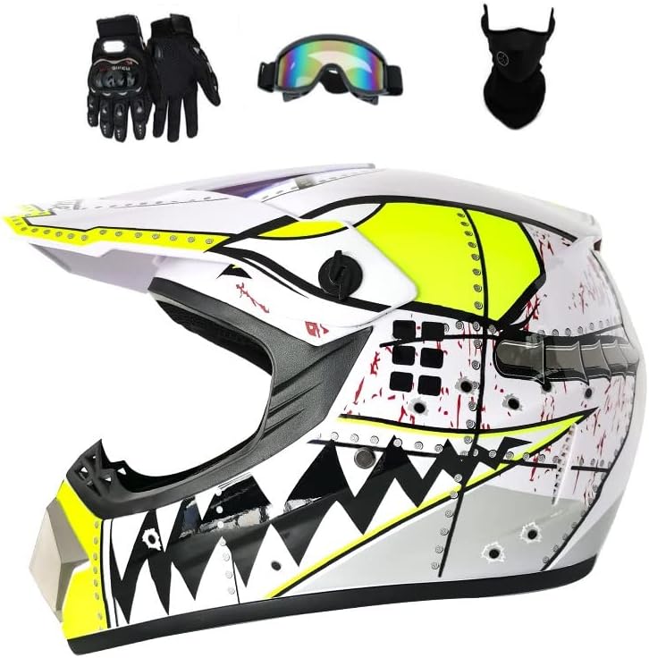 Motocross Offroad Helmet Dirt Bike Street Helmet Motorcycle Helmets ATV BMX MX Helmet with Gloves Goggles Mask for Unisex Youth Kids DOT / FMVSS 218