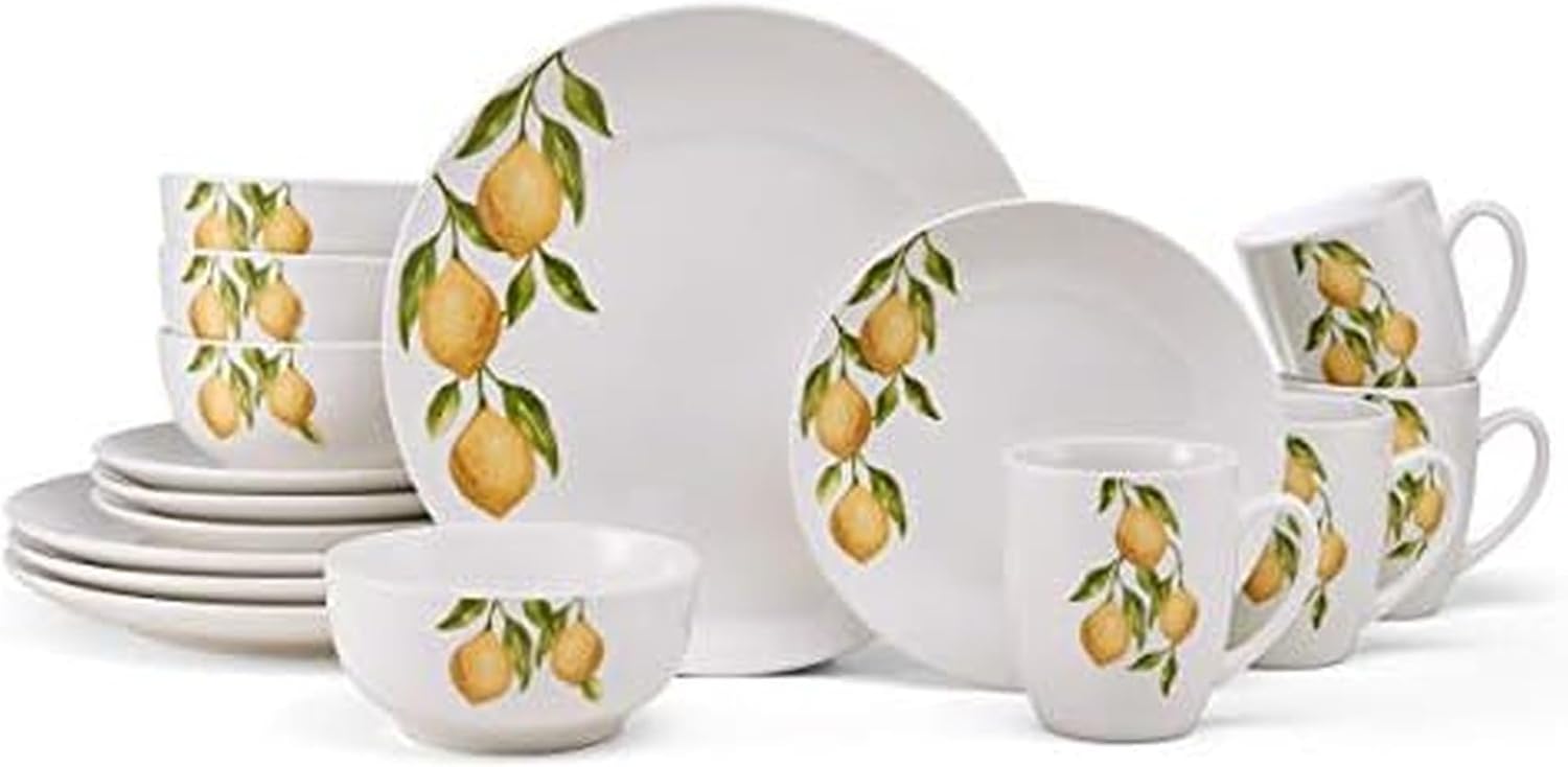 Studio Nova Kendall 16 Piece Dinnerware Set - White Porcelain Modern Tableware with Coupe Shapes & Unique Rim Design - Includes Dinner Plates Bowls