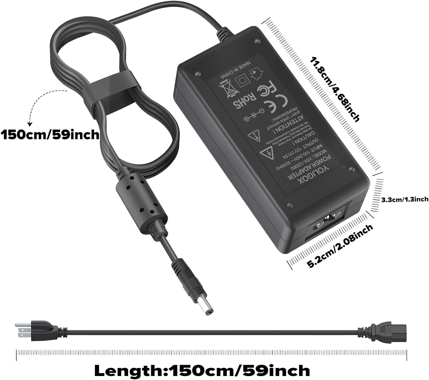 12V Power Cord Compatible with Arcade1up Game Machine - for All Riser Cocktail Tables (RYJ0136PAU0-1-2-3-4- RYJ0136PAU5), BIton BI36-120300-U2