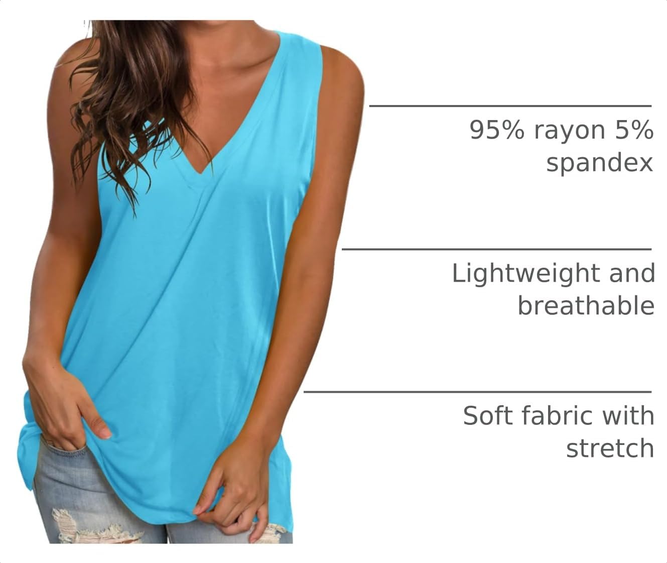 Sampeel Womens Summer Tank Tops Basic Tanks V Neck Sleeveless T Shirts Side Split