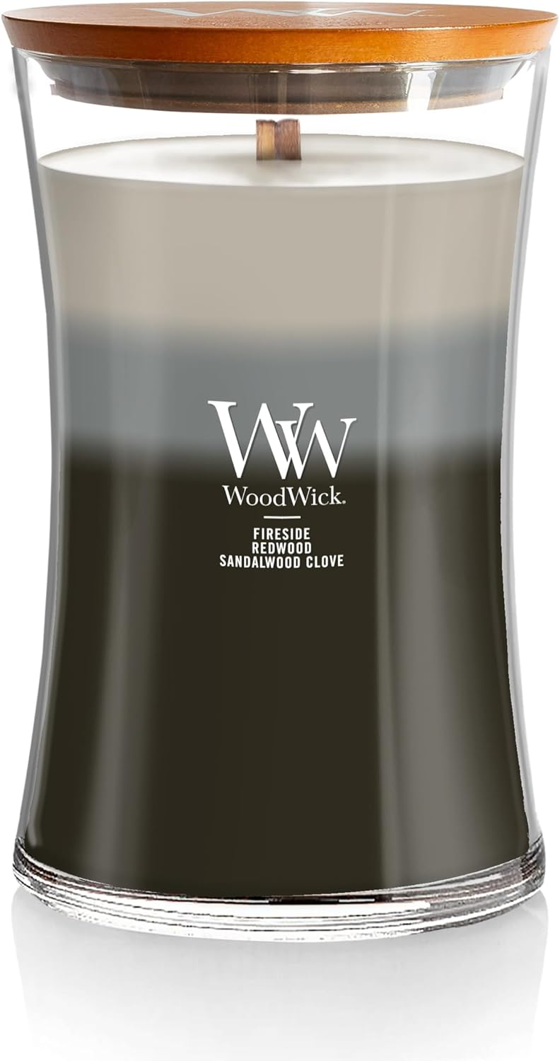 WoodWick Café Sweets Trilogy Holiday Candle Gifts for Women and Men, 9.7 oz Medium Hourglass Trilogy Candle with Crackling Wick
