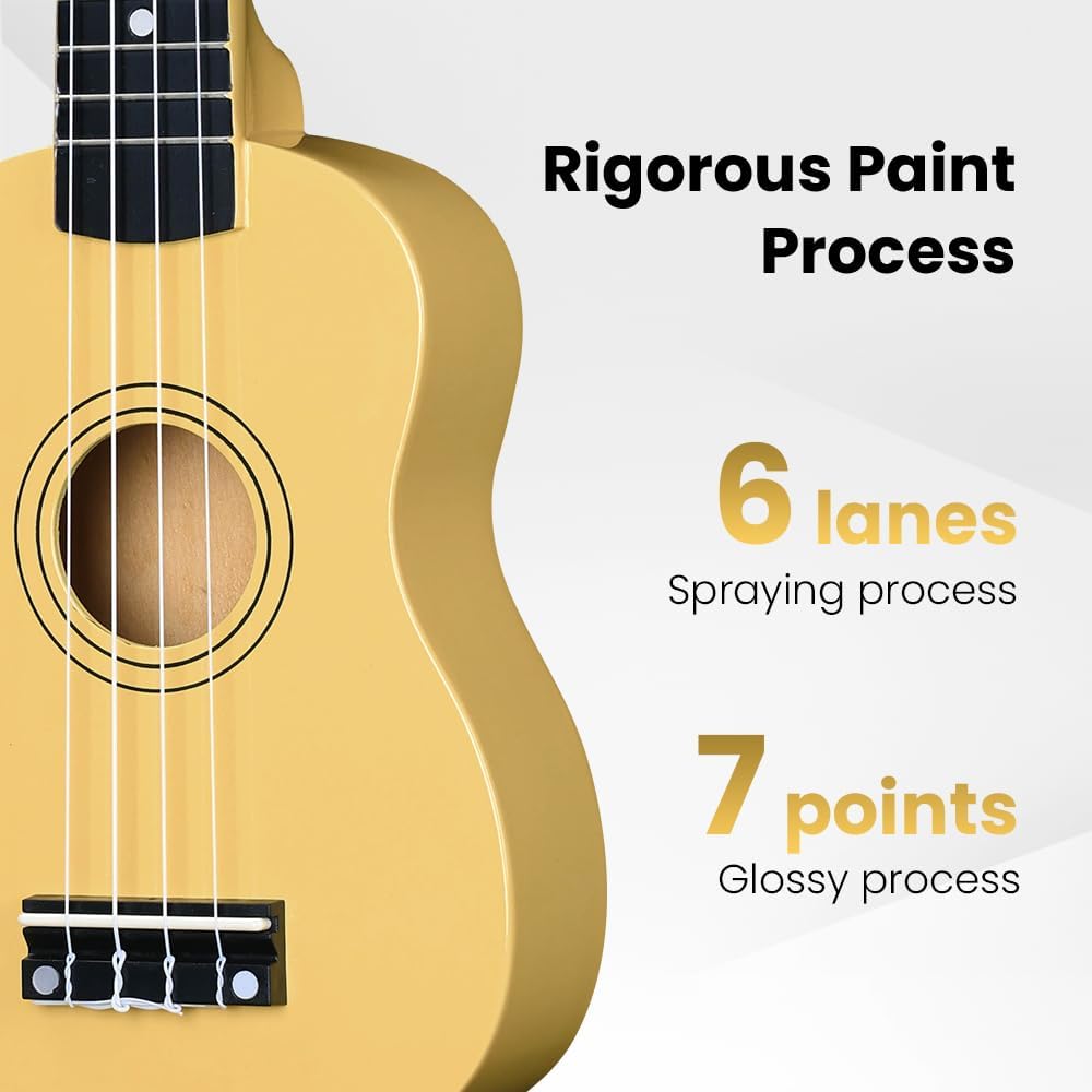 Winzz Soprano Ukulele Starter Kit For Beginners with Bag, Clip-On Tuner, Extra Strings, Strap, Plectrum, Fret Stickers, Chords Card, Polishing Cloth, Black