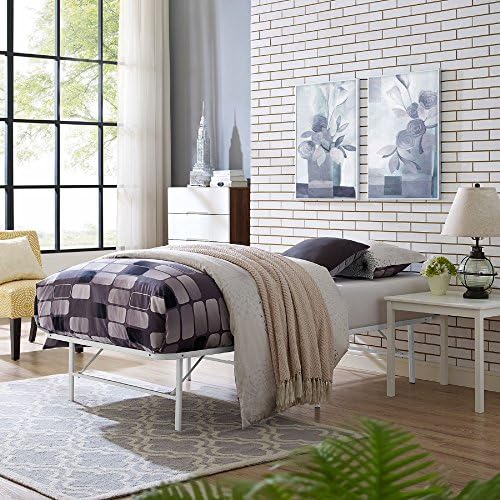 Modway Horizon Queen Bed Frame In Gray - Replaces Box Spring - Folding Metal Mattress Bed Frame