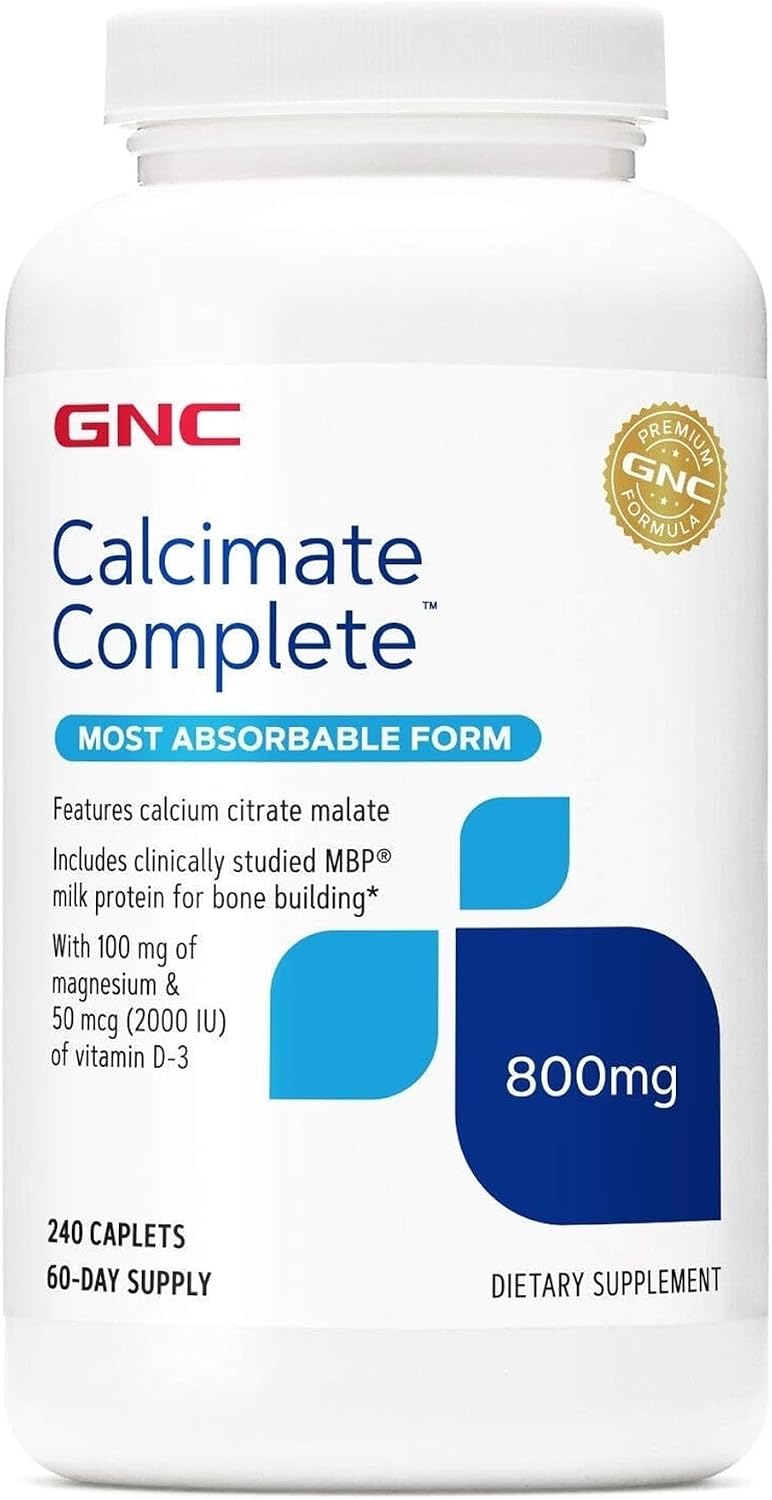 GNC Calcium Complete 800mg, Supports Bone Density, 240 Caplets, 60 Servings