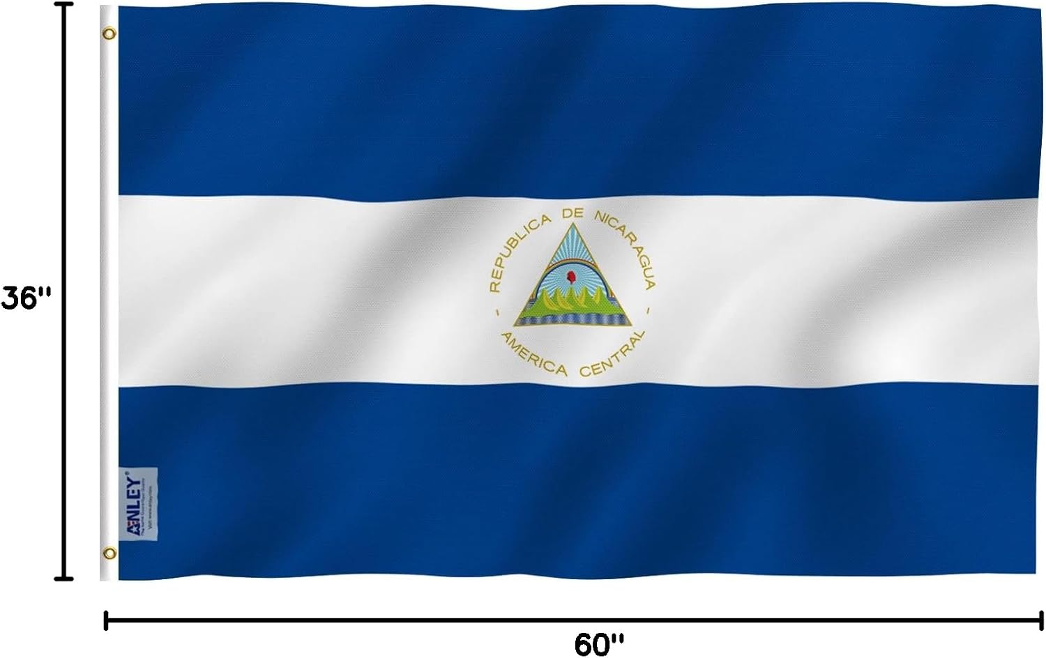 Fly in Breeze 3x5 Feet Nicaragua Flag - Vivid Color and Fade proof - Canvas Header and Double Stitched - Nicaraguan National Flags Polyester with