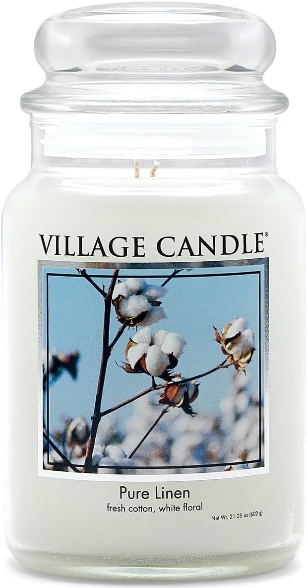 Village Candle Spiced Vanilla Apple, Large Glass Apothecary Jar Scented Candle, 21.25 oz, Ivory