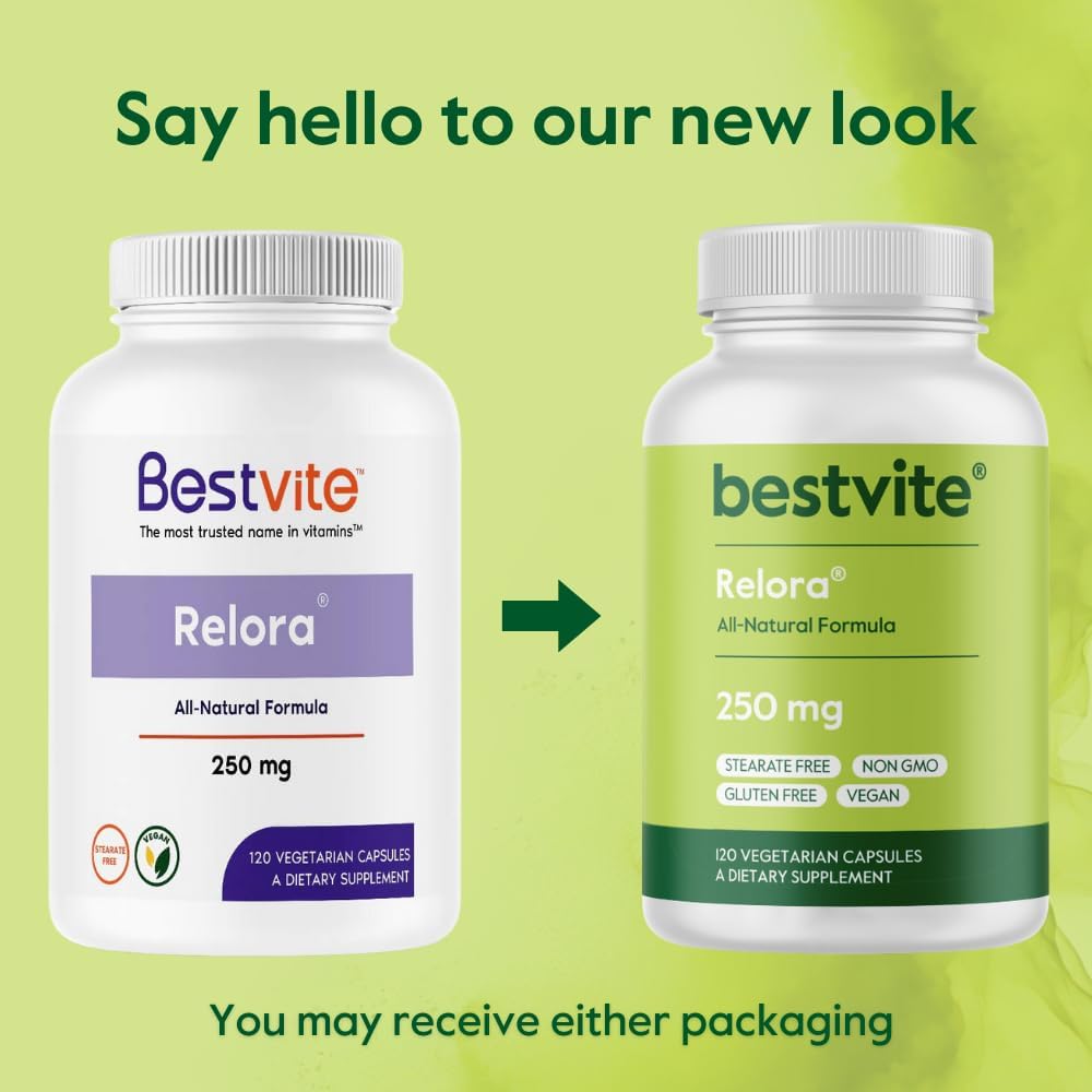 BESTVITE Filler-Free Relora 250mg (120 Veg Caps) - Clinically Researched | No Stearates – Vegan – No Fillers – Supports the Management of Occasional Stress* - Easy to Swallow Capsules