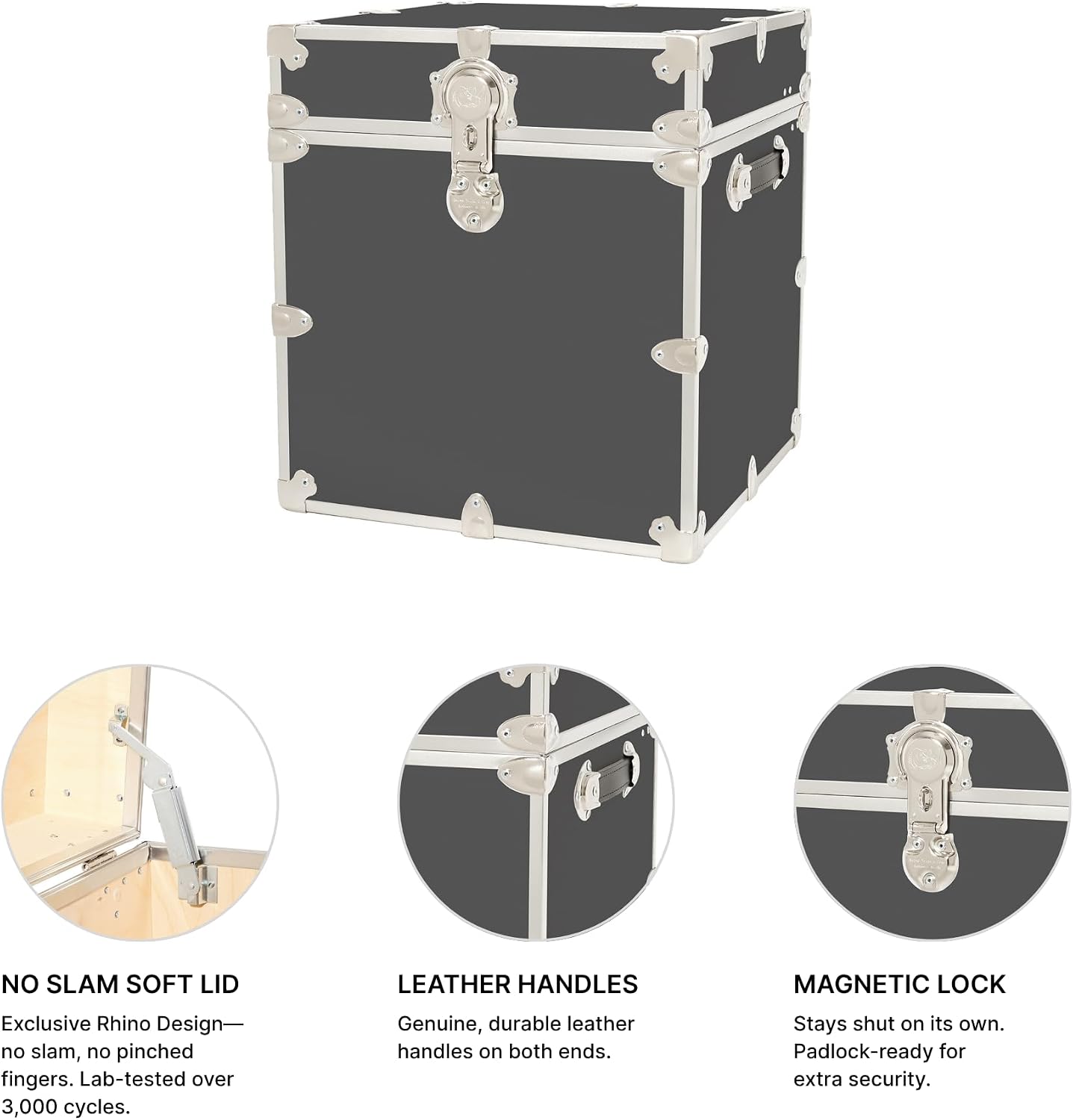 Rhino Classic Cube Trunk, College Dorm Footlocker & Home Storage End Table | 18"L x 18"W x 20"H, 1500+ lb Capacity, Baltic Birch Plywood, Nickel Plated Steel, Durable, Office Storage, Dorm Room