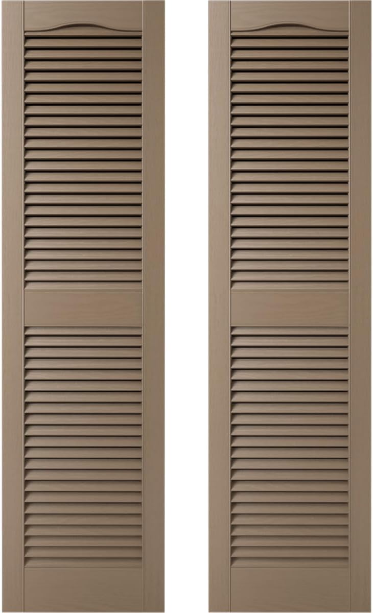Ekena Millwork 14.5 in. W x 48 in. H Builders Edge, Standard Cathedral Top Center Mullion, Open Louver Shutters, Includes Matching Installation Spikes (Per Pair), 002 - Black