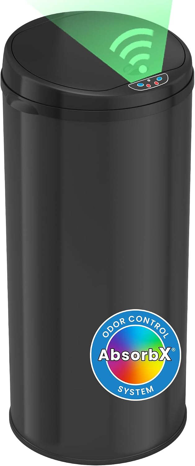 iTouchless 13 Gallon Touchless Sensor Kitchen Trash Can with Odor Control System, Brushed Stainless Steel, Round Garbage Bin for Home or Office - IT13RCB