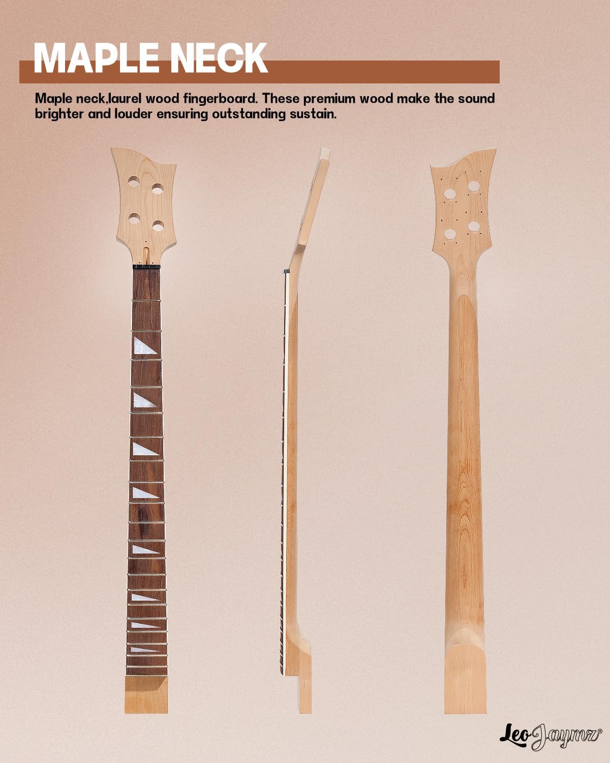 Leo Jaymz DIY Electric Bass Guitar Kit Mahogany Body Maple Neck (RB)