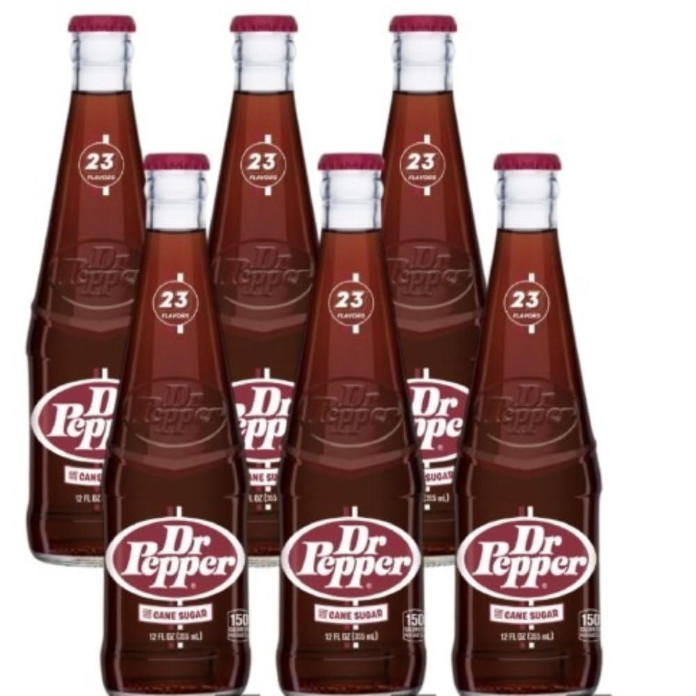 Dr Pepper Real Sugar Soda 12 Oz Glass Bottle (Pack of 6, Total of 72 Oz)
