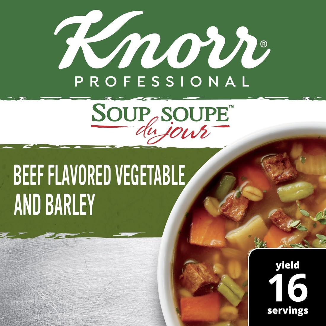 Knorr Professional Soup du Jour Beef Vegetable and Barley Soup Mix 0g Trans Fat per Serving, Just Add Water,13.9 Ounce (Pack of 4)
