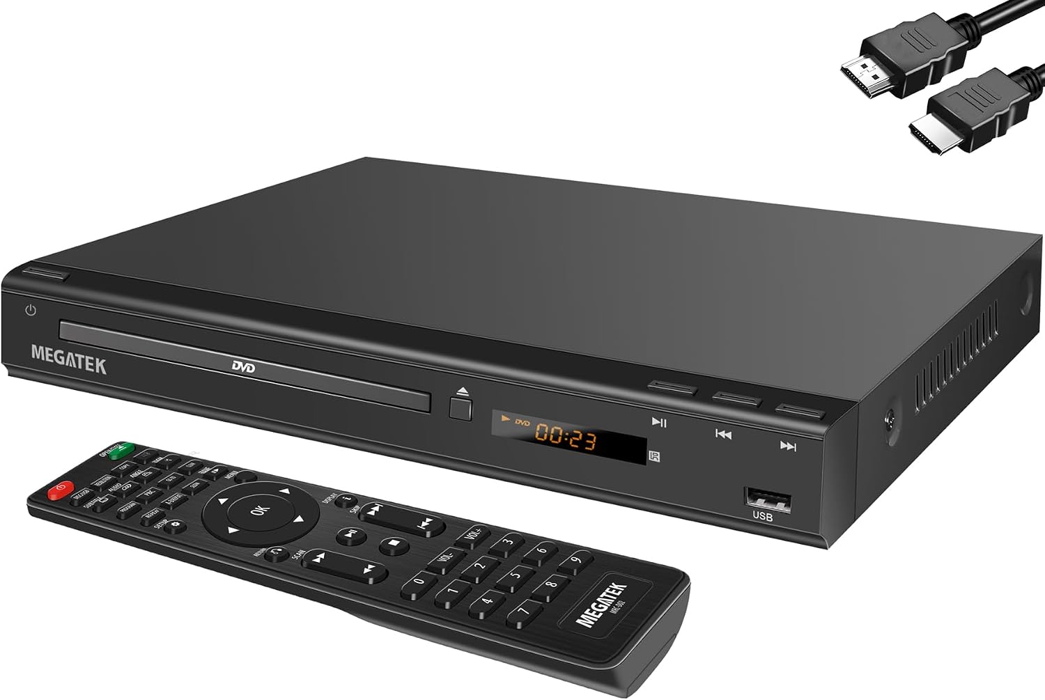 MEGATEK Region-Free DVD Player for TV with HDMI & 1080P Upscaling | CD/DVD/USB Playback, Compact Metal Housing, Coaxial Audio, LED Display