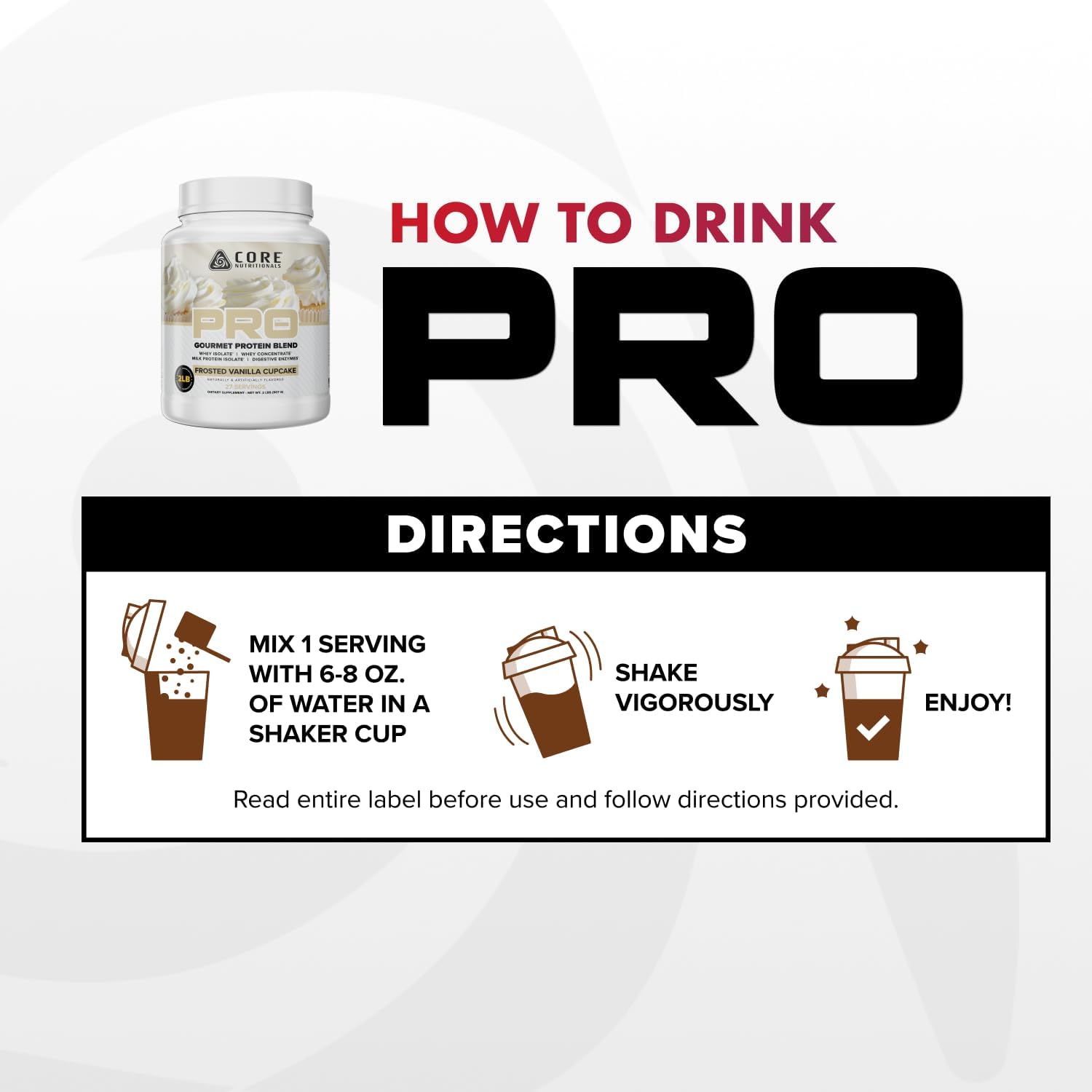 Core Nutritionals Pro Sustained Release Protein Blend, Digestive Enzyme Blend, 25G Protein, 2G Carb, 28 Servings (Frosted Vanilla Cupcake)