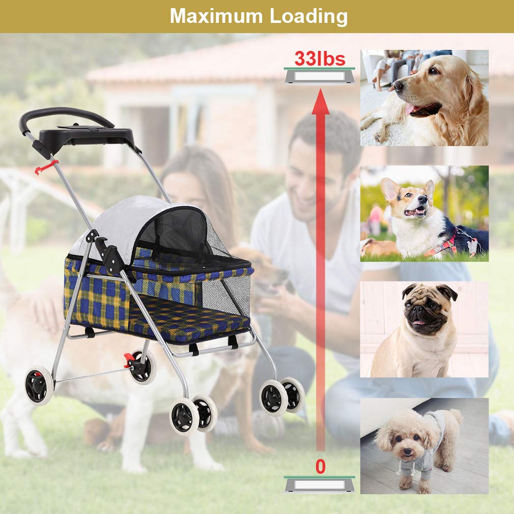 Pet Stroller 4 Wheels Posh Folding Waterproof Portable Travel Cat Dog Stroller with Cup Holder,Blue