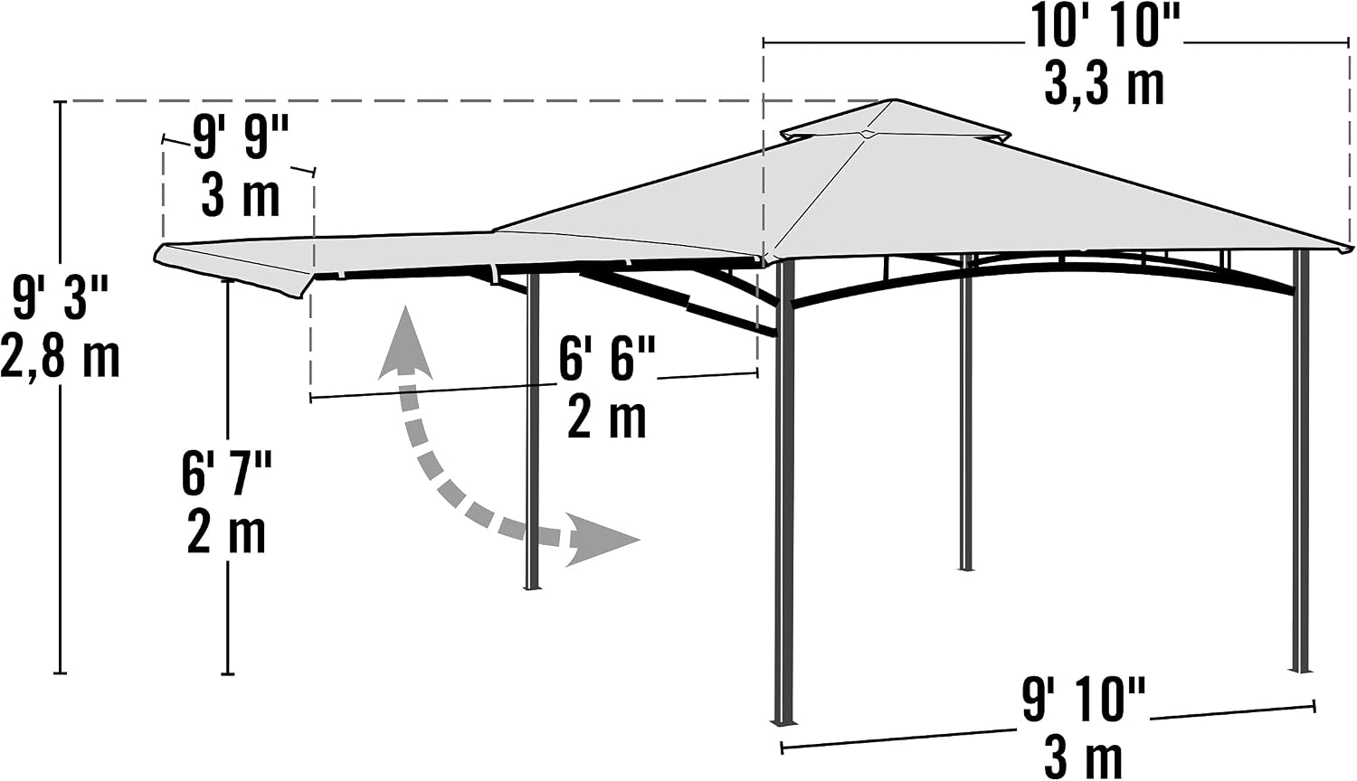 ShelterLogic 11' x 11' Canopy Series Redwood Easy Assembly Seasonal Shade UV Protection with Extendable Awning Outdoor Gazebo