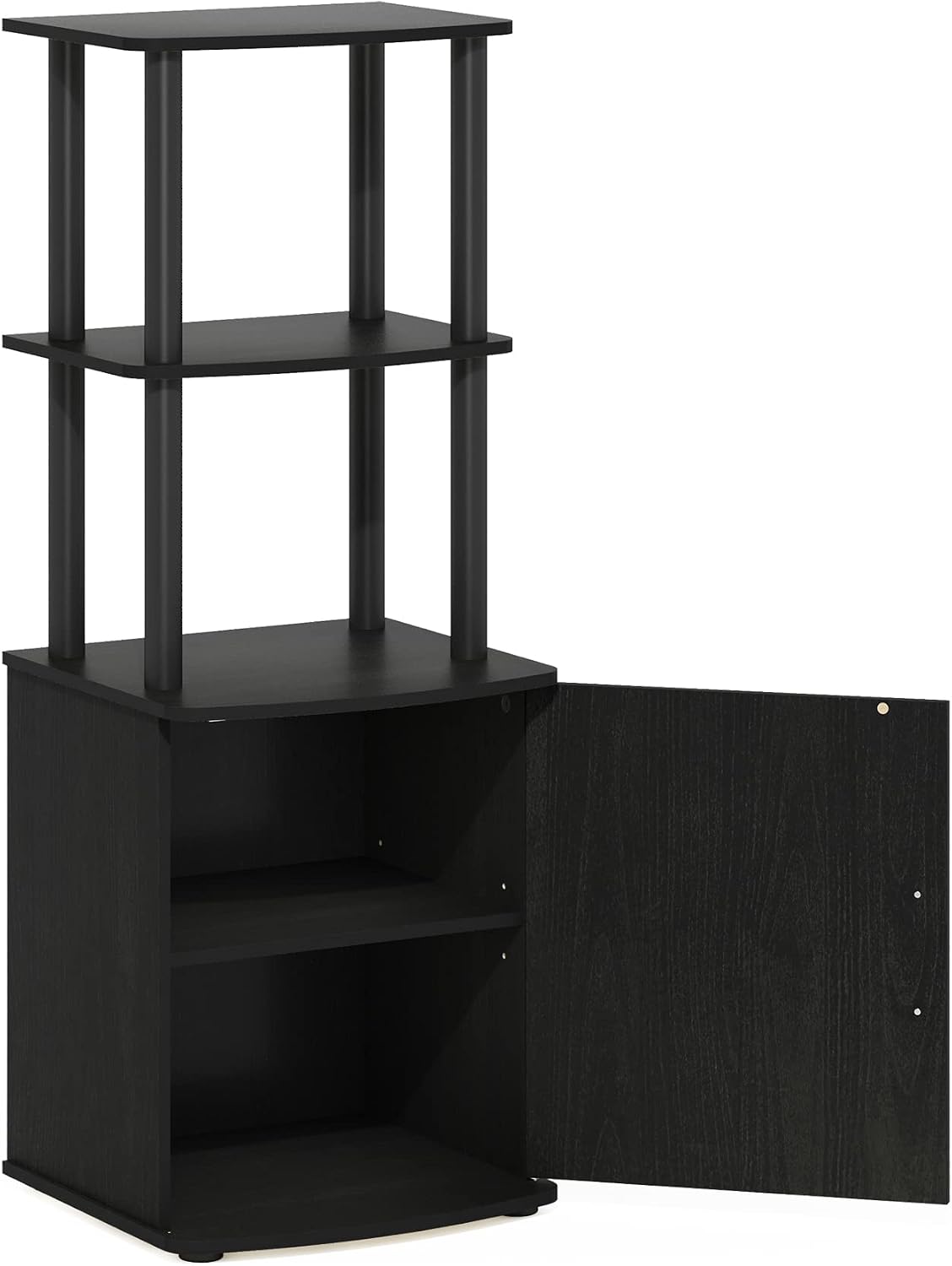Furinno Turn-N-Tube No Tools 3D 3-Tier Entertainment TV Stand up to 50 inch TV, Round Tubes, French Oak Grey/Black | for TV up to 50 Inch, Open Frame Rectangular Entertainment Center with Storage Shelf, TV Console, for Living Room, Bedroom