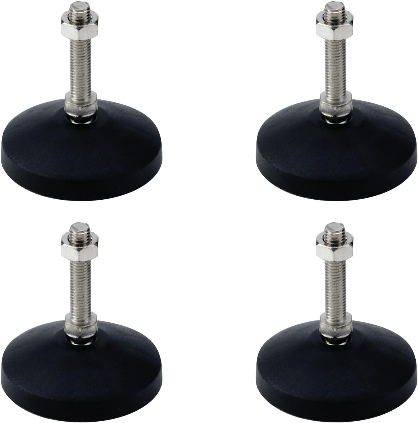 Antrader 4Pcs M8 x 2 Inch Steel Adjustable Leveling Feet,2 Inch Nylon Base | Reinforced Articulated Foot Cups for Furniture & Equipment,Anti-slip Dotted Rubber Base,Reduce Vibration & Protect Floors