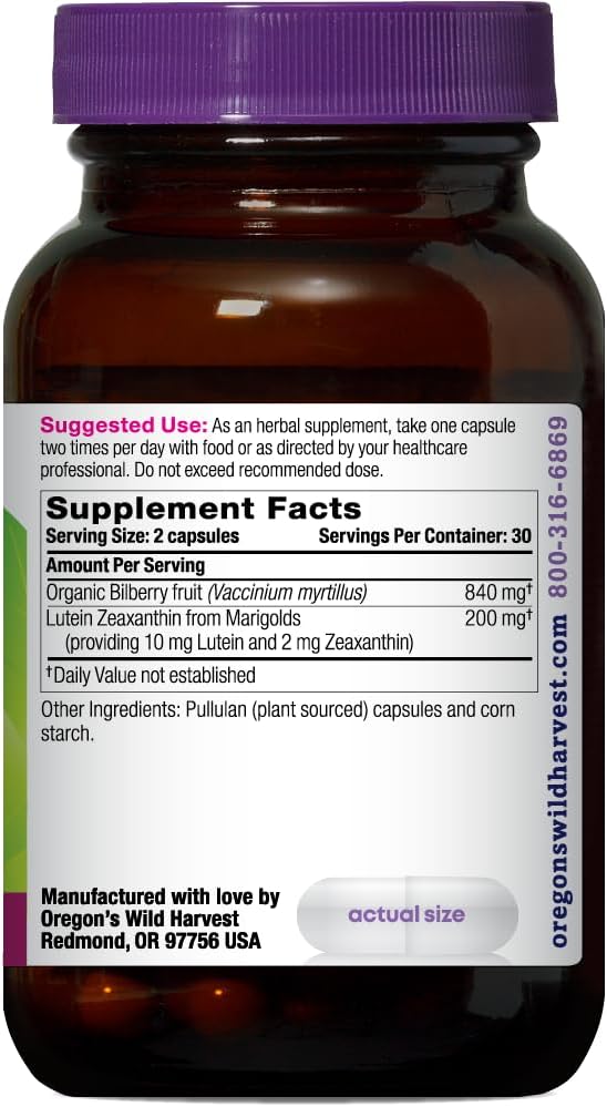 Oregon's Wild Harvest Eyes Love Lutein™ Capsules, Non-GMO Organic Herbal Supplements, 60 Count