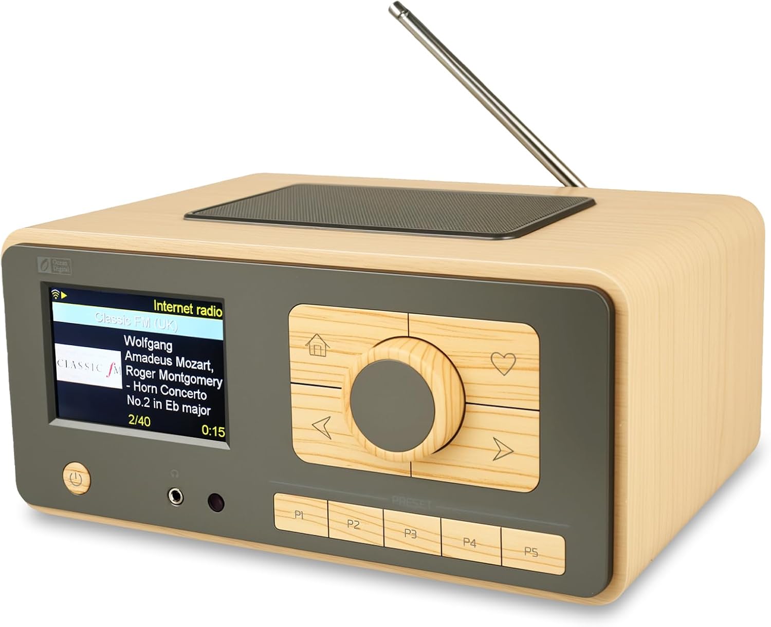 Ocean Digital WR-393 WiFi Internet Radio with FM, Podcast, Bluetooth Speaker, 3.5" Color Display, 30, 000+ Stations, UPnP/DLNA Streaming