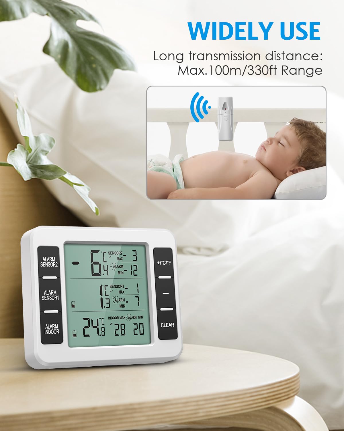 AMIR Refrigerator Thermometer, Wireless Indoor Outdoor Thermometer
