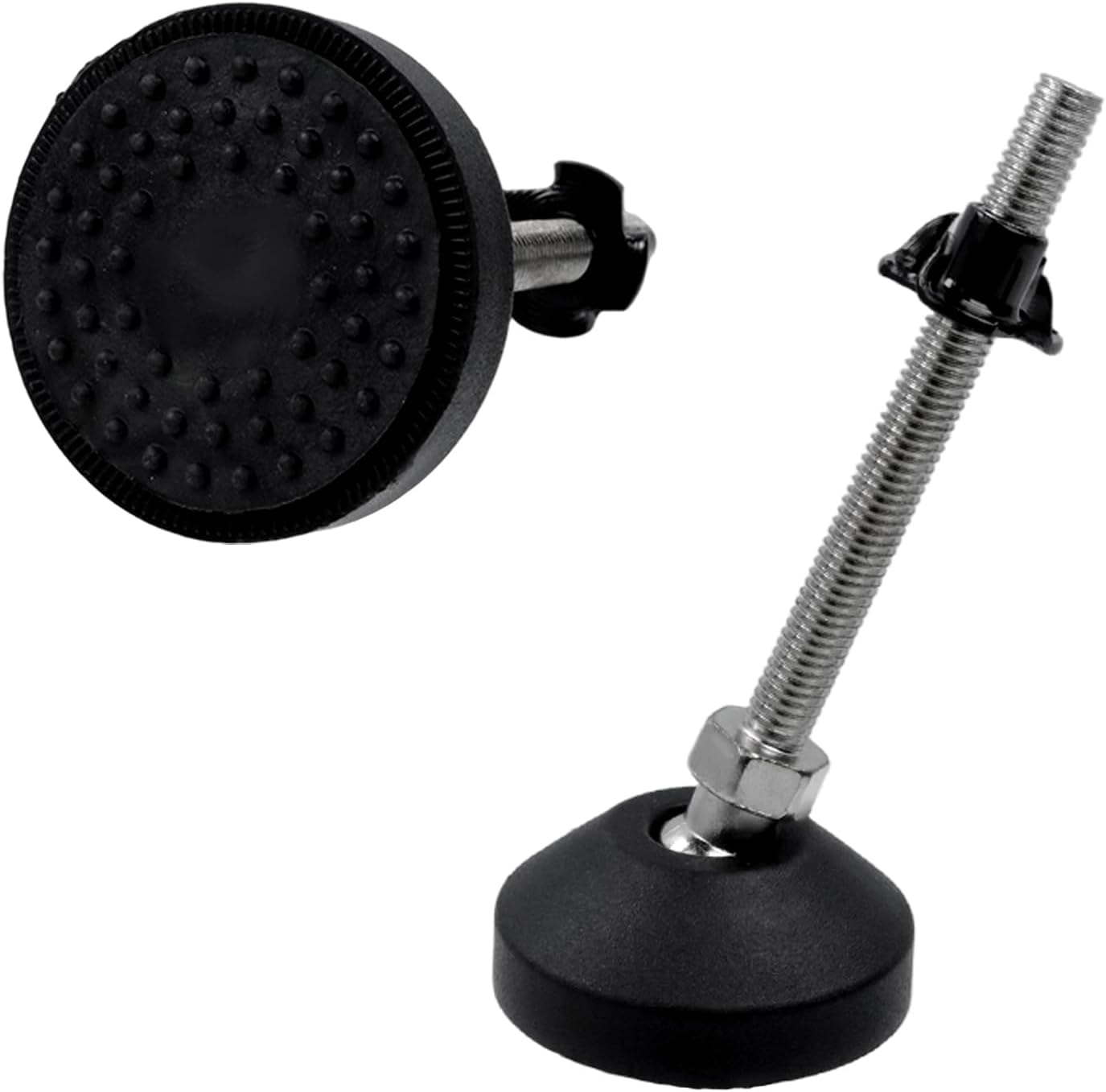 Antrader 4Pcs M8 x 2 Inch Steel Adjustable Leveling Feet,2 Inch Nylon Base | Reinforced Articulated Foot Cups for Furniture & Equipment,Anti-slip Dotted Rubber Base,Reduce Vibration & Protect Floors