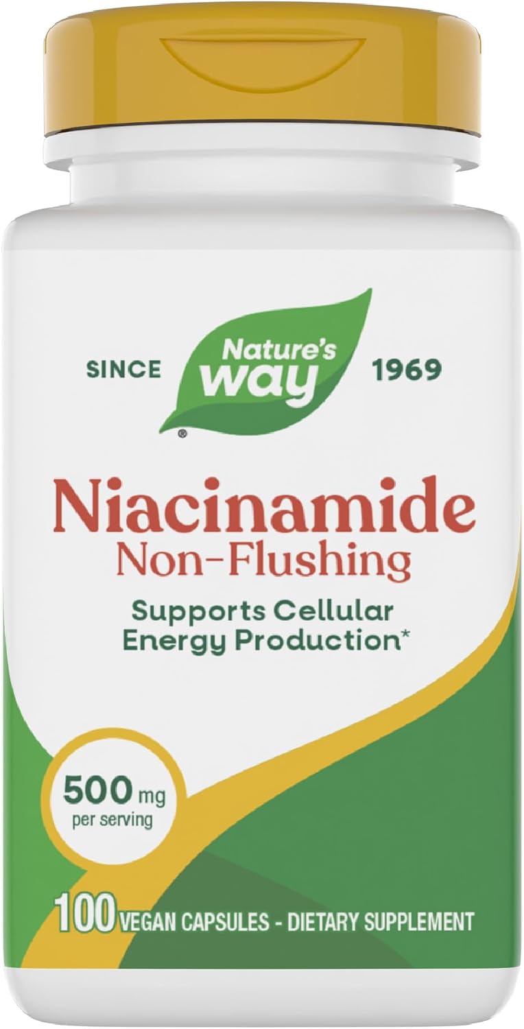 Nature's Way Niacinamide - Niacinamide Capsules with Non-Flushing Vitamin B3 - Supports Cellular Energy* - 500mg per Serving - Gluten-Free & Vegan - 100 Count (100 Servings)