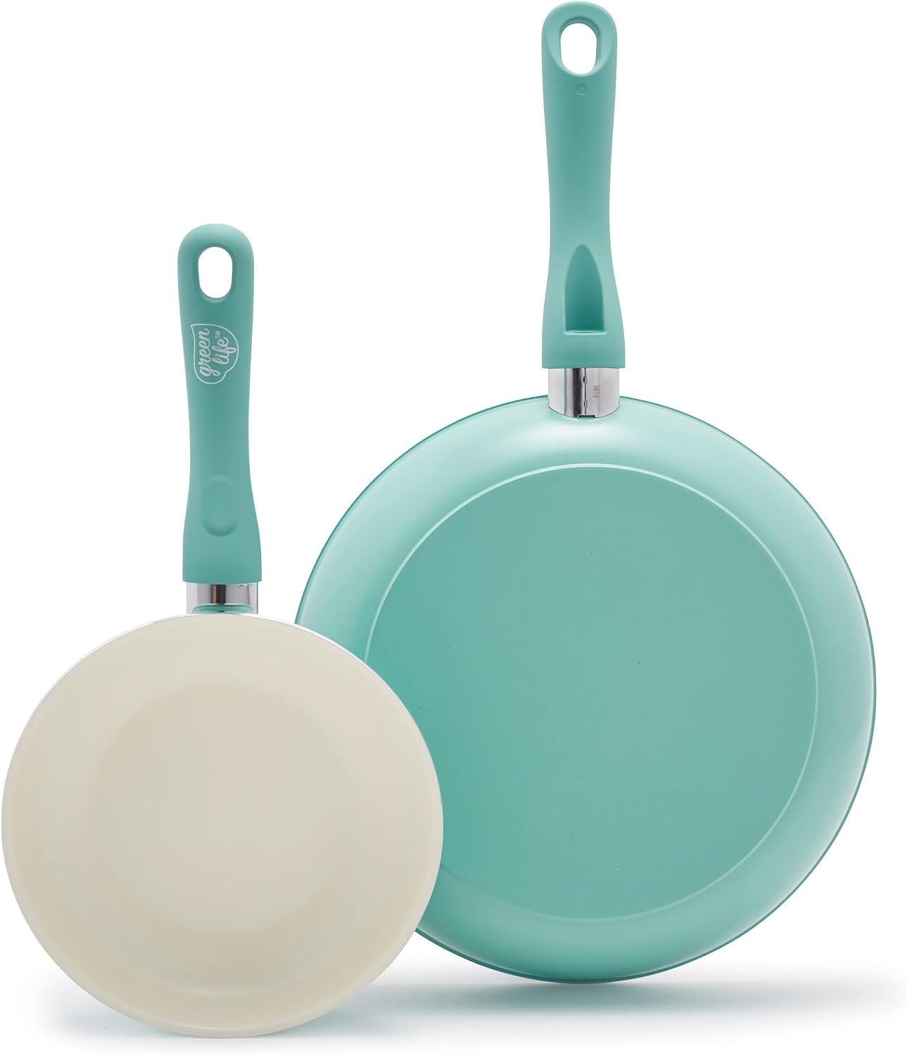 GreenLife 2 Piece (7” & 10”) Ceramic Nonstick Frying Pan Set, Turquoise | PFAS-Free Nonstick Coating, Family Skillet Set, Egg Pan, Omelet Pan, Stay-Cool Handles, Dishwasher & Oven Safe up to 350F