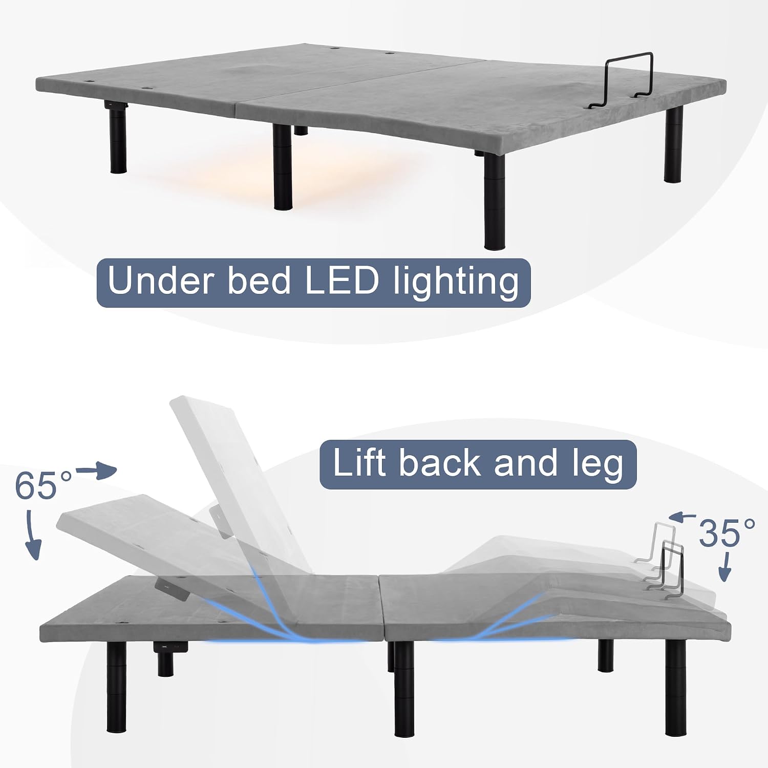 Fromann Adjustable Electric Twin XL Bed Base Frame with Massage, USB Type-C Ports, Zero Gravity, Under Bed Led Lighting and Three Leg Height (Black)