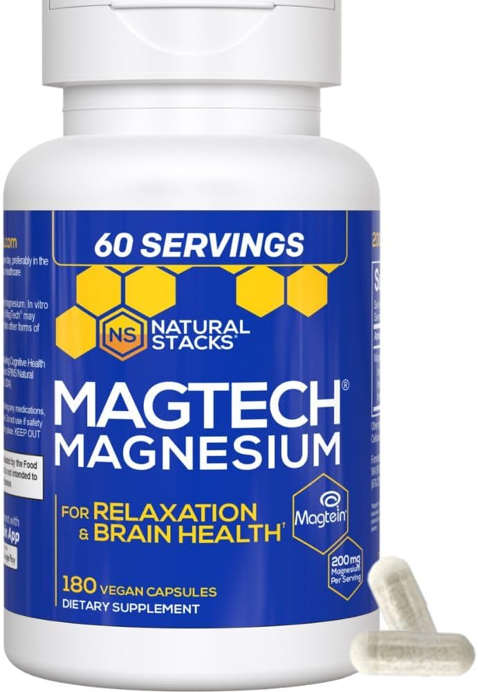 MagTech Magnesium Complex Glycinate, L-Threonate and Taurate, 90 Capsules | Advanced 3 in 1 200mg Chelated Triple Blend w/ Magtein - Supports Relaxation & Brain Health for Women & Men - Natural Stacks
